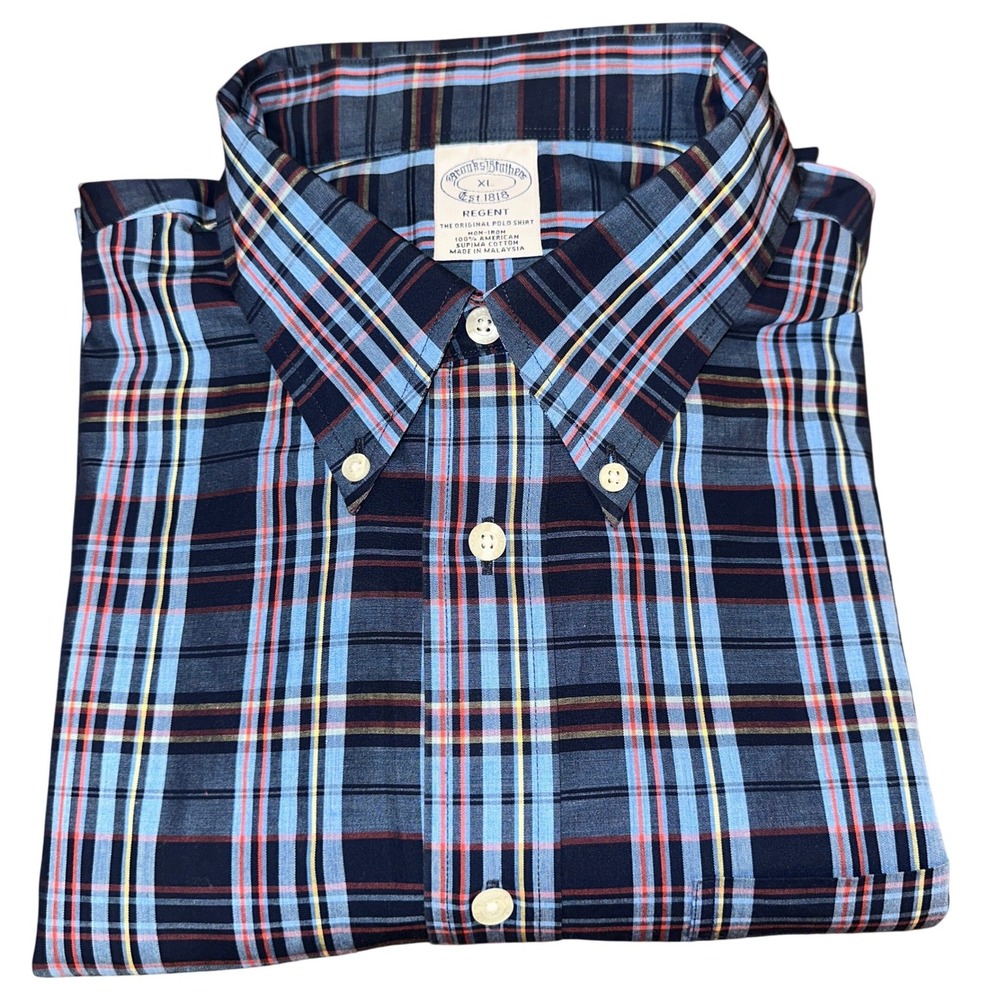 Brooks‎ Brothers Regent Mens XL Blue Plaid Iridescent-Look Non-Iron Shirt